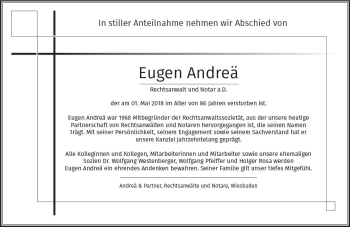 Traueranzeige von Eugen Andreä von Trauerportal Rhein Main Presse