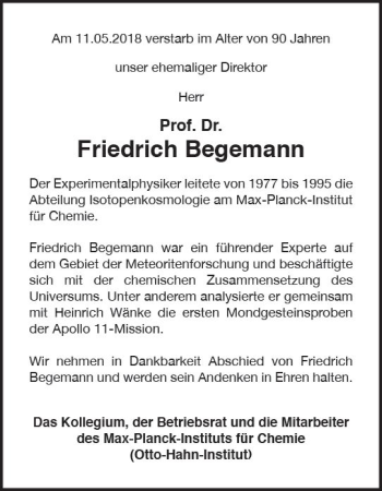 Traueranzeige von Friedrich Begemann von Trauerportal Rhein Main Presse