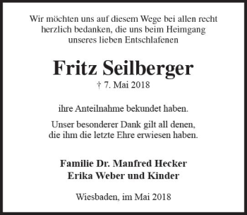 Traueranzeige von Fritz Seilberger von Trauerportal Rhein Main Presse