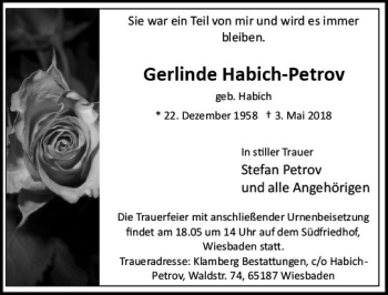 Traueranzeige von Gerlinde Habich-Petrov von Trauerportal Rhein Main Presse
