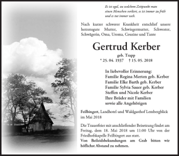 Traueranzeige von Gertrud Kerber von Trauerportal Rhein Main Presse