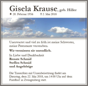 Traueranzeige von Gisela Krause von Trauerportal Rhein Main Presse