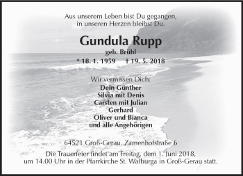 Traueranzeige von Gundula Rupp von Trauerportal Rhein Main Presse