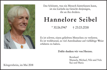 Traueranzeige von Hannelore Seibel von Trauerportal Rhein Main Presse