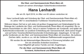 Traueranzeige von Hans Lenhardt von Trauerportal Rhein Main Presse