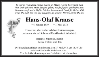 Traueranzeige von Hans-Olaf Krause von  Usinger Anzeiger
