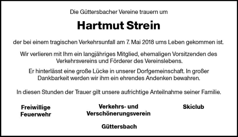  Traueranzeige für Hartmut Strein vom 15.05.2018 aus Trauerportal Rhein Main Presse