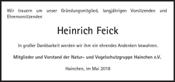 Traueranzeige von Heinrich Feick von  Kreisanzeiger