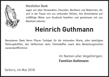 Traueranzeige von Heinrich Guthmann von  Kreisanzeiger