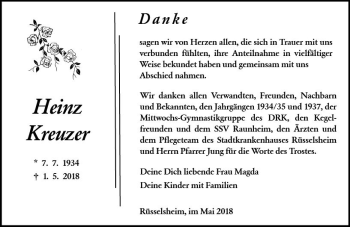 Traueranzeige von Heinz Kreuzer von Trauerportal Rhein Main Presse