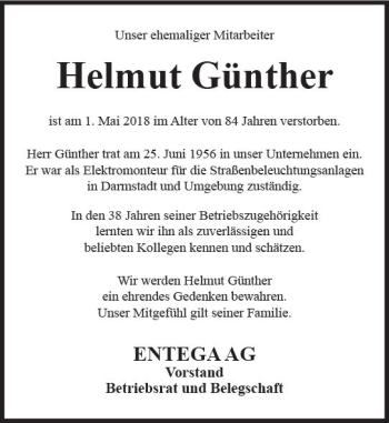 Traueranzeige von Helmut Günther von Trauerportal Rhein Main Presse