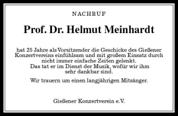 Traueranzeige von Helmut Meinhardt von  Gießener Anzeiger