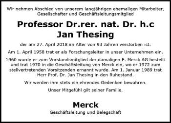 Traueranzeige von Jan Thesing von Trauerportal Rhein Main Presse
