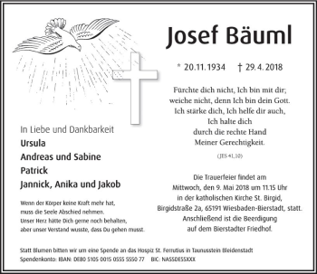 Traueranzeige von Josef Bäuml von Trauerportal Rhein Main Presse