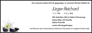 Traueranzeige von Jürgen Reichard von Trauerportal Rhein Main Presse