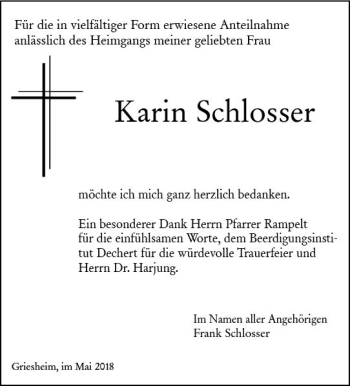 Traueranzeige von Karin Schlosser von Trauerportal Rhein Main Presse
