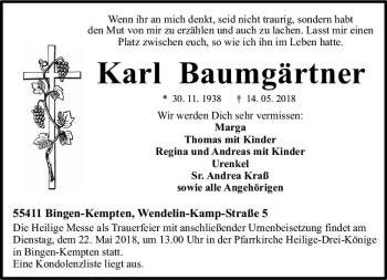 Traueranzeige von Karl Baumgärtner von Trauerportal Rhein Main Presse