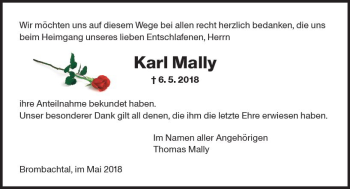 Traueranzeige von Karl Mally von Trauerportal Rhein Main Presse