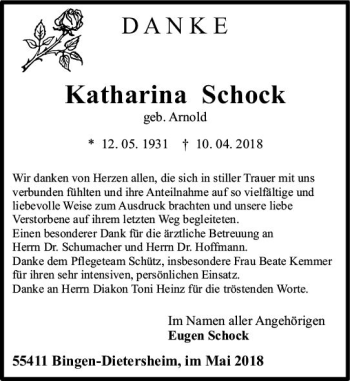 Traueranzeige von Katharina Schock von Trauerportal Rhein Main Presse