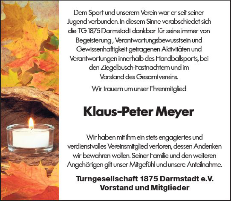  Traueranzeige für Klaus-Peter Meyer vom 05.05.2018 aus Trauerportal Rhein Main Presse