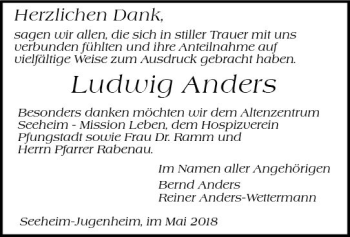 Traueranzeige von Ludwig Anders von Trauerportal Rhein Main Presse