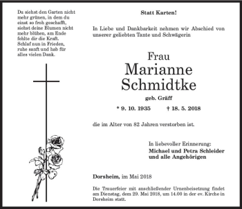 Traueranzeige von Marianne Schmidtke von Trauerportal Rhein Main Presse