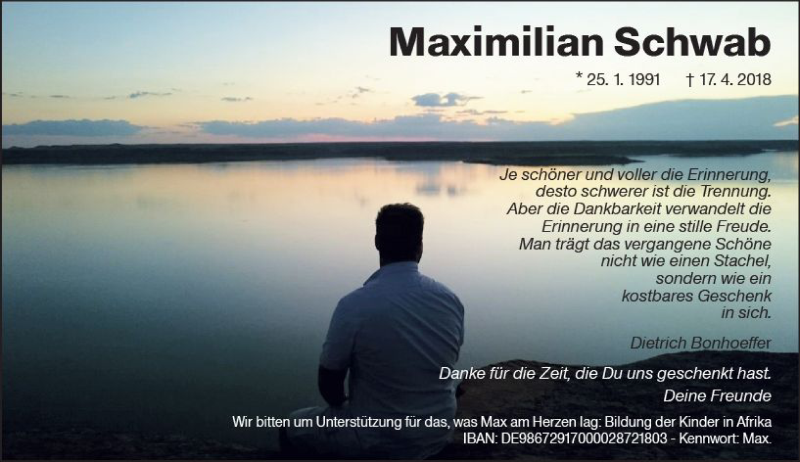  Traueranzeige für Maximilian Schwab vom 09.05.2018 aus Trauerportal Rhein Main Presse