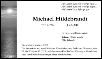 Traueranzeige von Michael  Hildebrandt von Trauerportal Rhein Main Presse