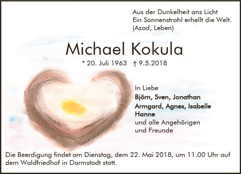  Traueranzeige für Michael Kokula vom 16.05.2018 aus Trauerportal Rhein Main Presse