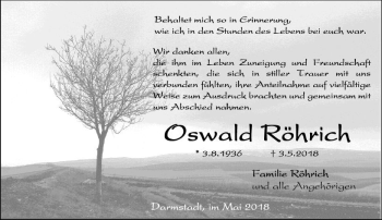 Traueranzeige von Oswald Röhrich von Trauerportal Rhein Main Presse