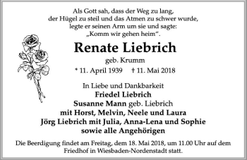 Traueranzeige von Renate Liebrich von Trauerportal Rhein Main Presse