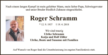 Traueranzeige von Roger Schramm von Trauerportal Rhein Main Presse