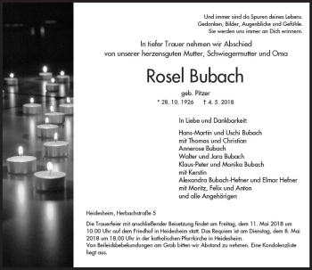 Traueranzeige von Rosel Bubach von Trauerportal Rhein Main Presse