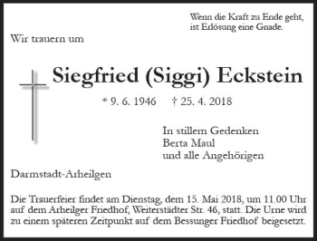 Traueranzeige von Siegfried Eckstein von Trauerportal Rhein Main Presse