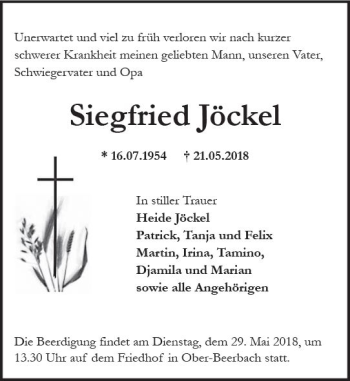 Traueranzeige von Siegfried Jöckel von Trauerportal Rhein Main Presse