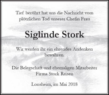 Traueranzeige von Siglinde Stork von Trauerportal Rhein Main Presse