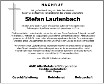 Traueranzeige von Stefan Lautenbach von Trauerportal Rhein Main Presse