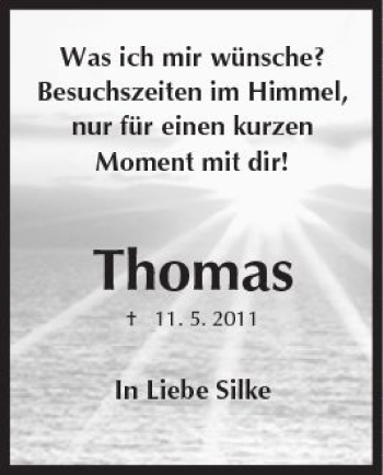 Traueranzeige von Thomas  von Trauerportal Rhein Main Presse
