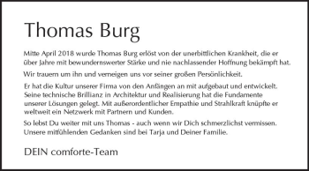 Traueranzeige von Thomas Burg von Trauerportal Rhein Main Presse