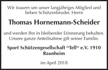 Traueranzeige von Thomas Hornernann-Scheider von Trauerportal Rhein Main Presse