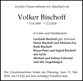 Traueranzeige von Volker Bischoff von Trauerportal Rhein Main Presse