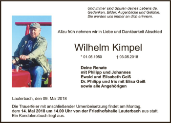 Traueranzeige von Wilhelm Kimpel von VRM Trauer