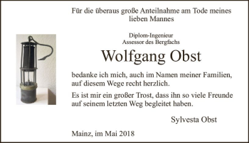 Traueranzeige von Wolfgang Obst von Trauerportal Rhein Main Presse