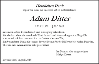 Traueranzeige von Adam Ditter von Trauerportal Rhein Main Presse