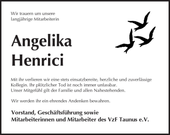 Traueranzeige von Angelika Henrici von  Usinger Anzeiger