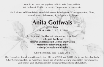 Traueranzeige von Anita Gottwals von  Kreisanzeiger