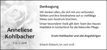Traueranzeige von Anneliese Kohlbacher von Trauerportal Rhein Main Presse