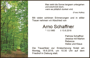 Traueranzeige von Arno Schaffner von Trauerportal Rhein Main Presse