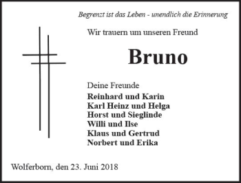 Traueranzeige von Bruno  von  Kreisanzeiger