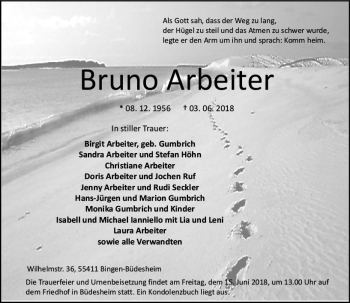 Traueranzeige von Bruno Arbeiter von Trauerportal Rhein Main Presse